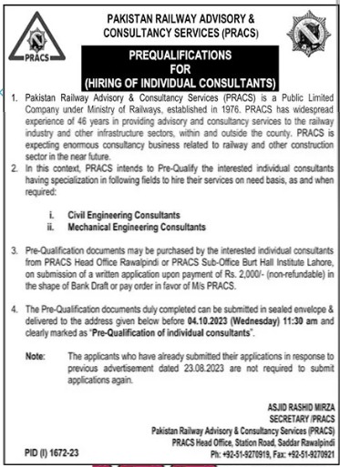 Consultant Required in Pak Railway