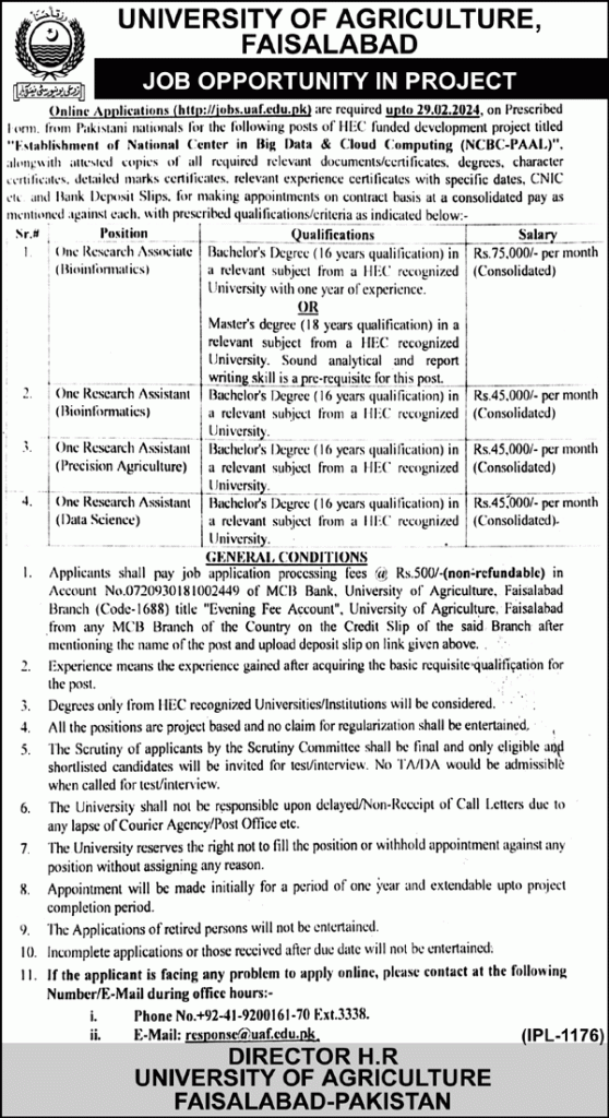 Jobs advertisement in University of Agriculture