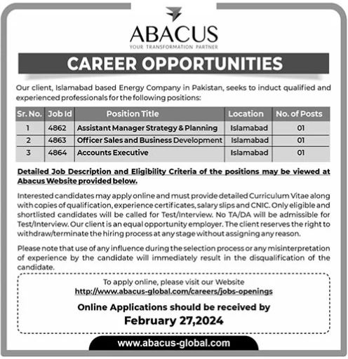 Officer Sales Jobs in Abacus Global in Islamabad Apply Now