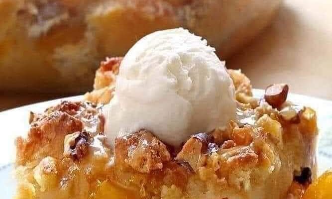 QUICK PEACH BREAD PUDDING 🍑