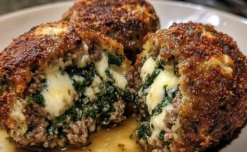 Spinach Garlic Meatballs Stuffed with Mozzarella