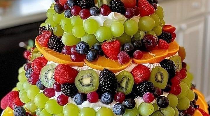 🍉🍓🍇 Fresh Fruit Three-Tiered Cake 🍉🍓🍇