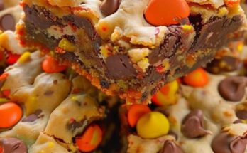 Reese’s Pieces Chocolate Chip Cookie Bars