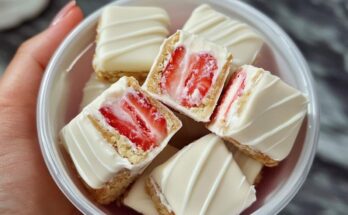 Strawberry Cheesecake Square Bites Dipped in White Chocolate 🍓🍰🍫