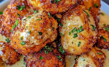 Golden Garlic Chicken Bites over Creamy Parmesan Pasta