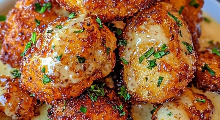 Golden Garlic Chicken Bites over Creamy Parmesan Pasta