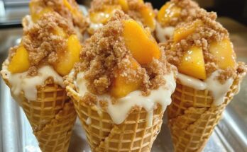 Peach Cobbler Cheesecake Cones 🍑🍦