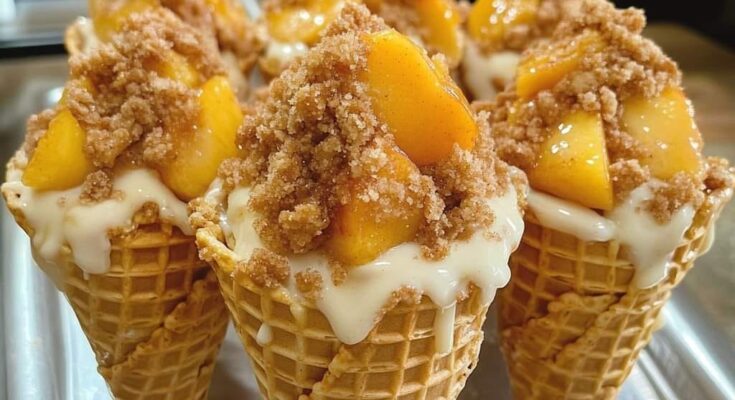 Peach Cobbler Cheesecake Cones 🍑🍦