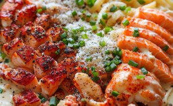 CAJUN LOBSTER, CRAB, AND SALMON ALFREDO