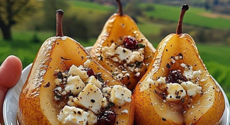 Baked Pears with Feta, Honey, and Cranberries 🍯🧀🍇